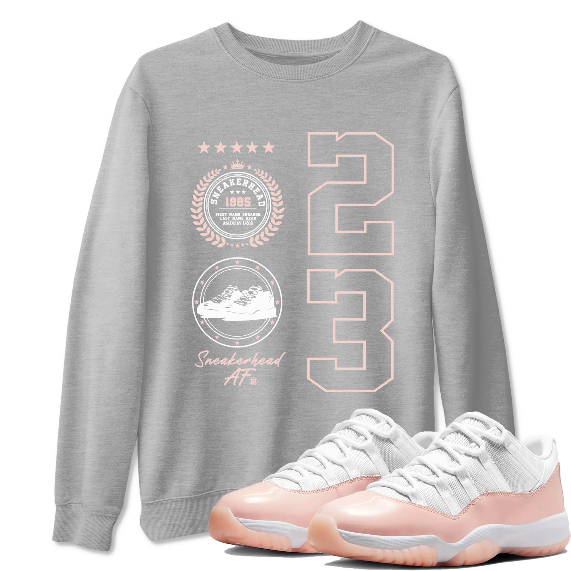 11s Legend Pink shirt to match jordans Sneaker Emblem sneaker tees Air Jordan 11 Legend Pink SNRT Sneaker Release Tees unisex cotton Heather Grey 1 crew neck shirt