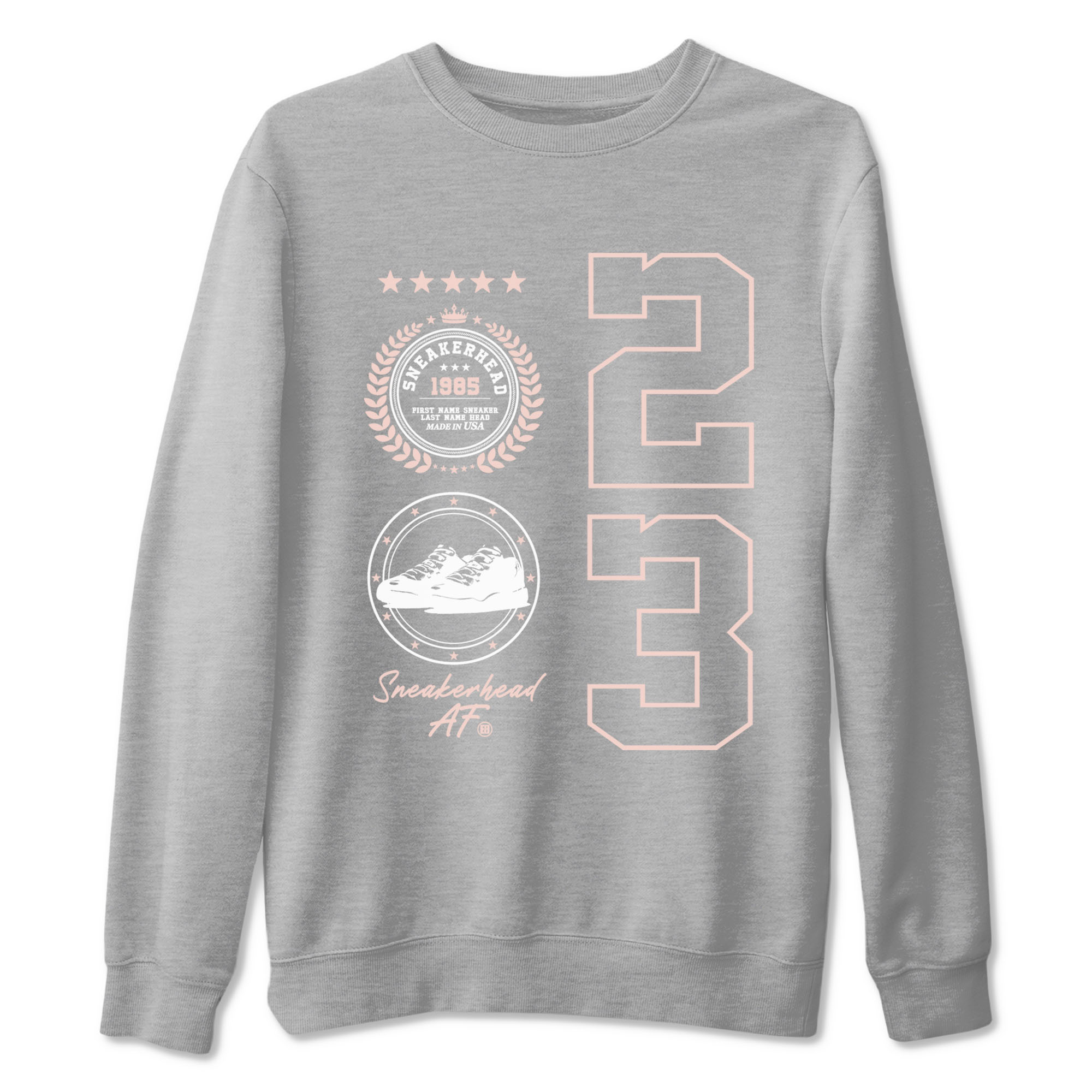 11s Legend Pink shirt to match jordans Sneaker Emblem sneaker tees Air Jordan 11 Legend Pink SNRT Sneaker Release Tees unisex cotton Heather Grey 2 crew neck shirt