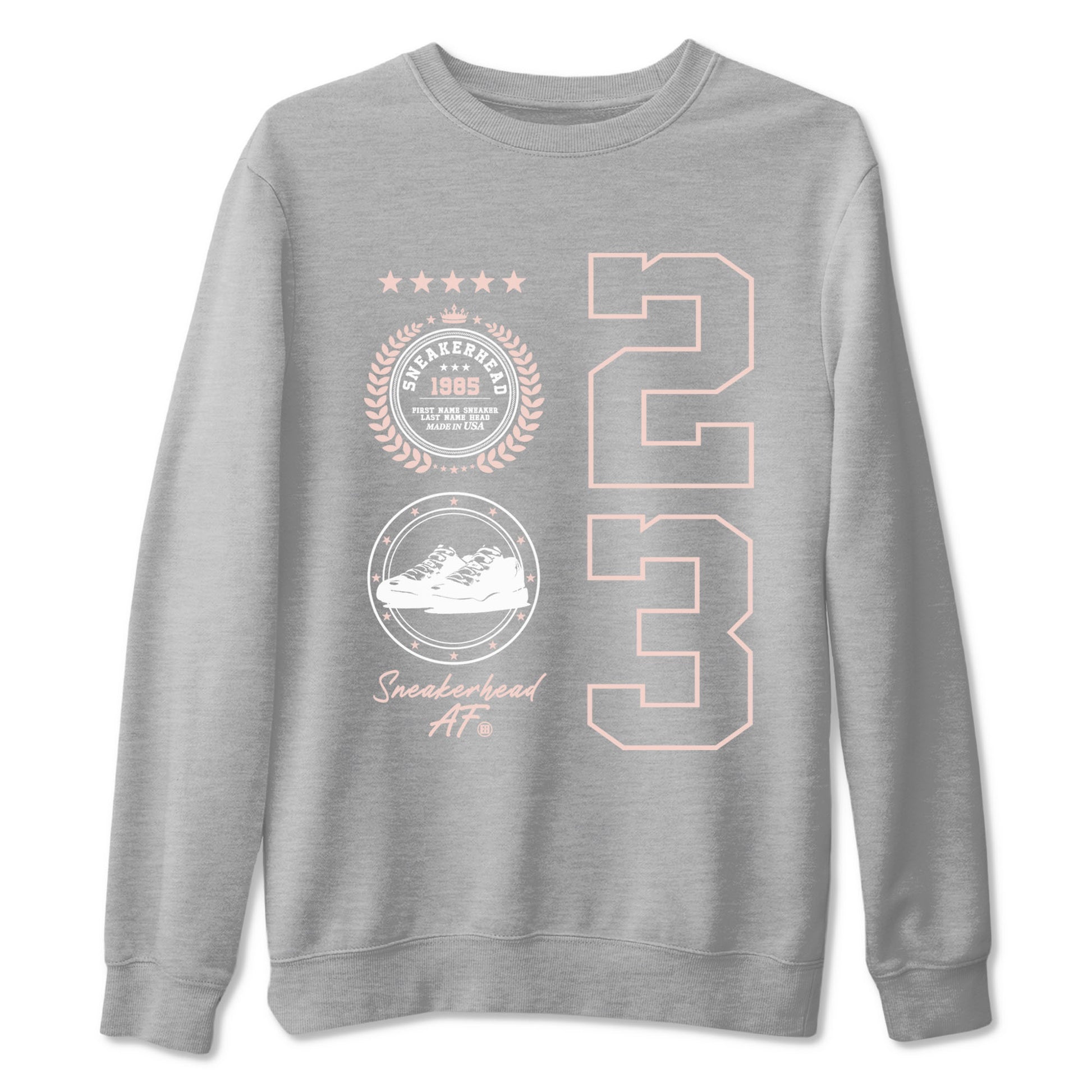 11s Legend Pink shirt to match jordans Sneaker Emblem sneaker tees Air Jordan 11 Legend Pink SNRT Sneaker Release Tees unisex cotton Heather Grey 2 crew neck shirt