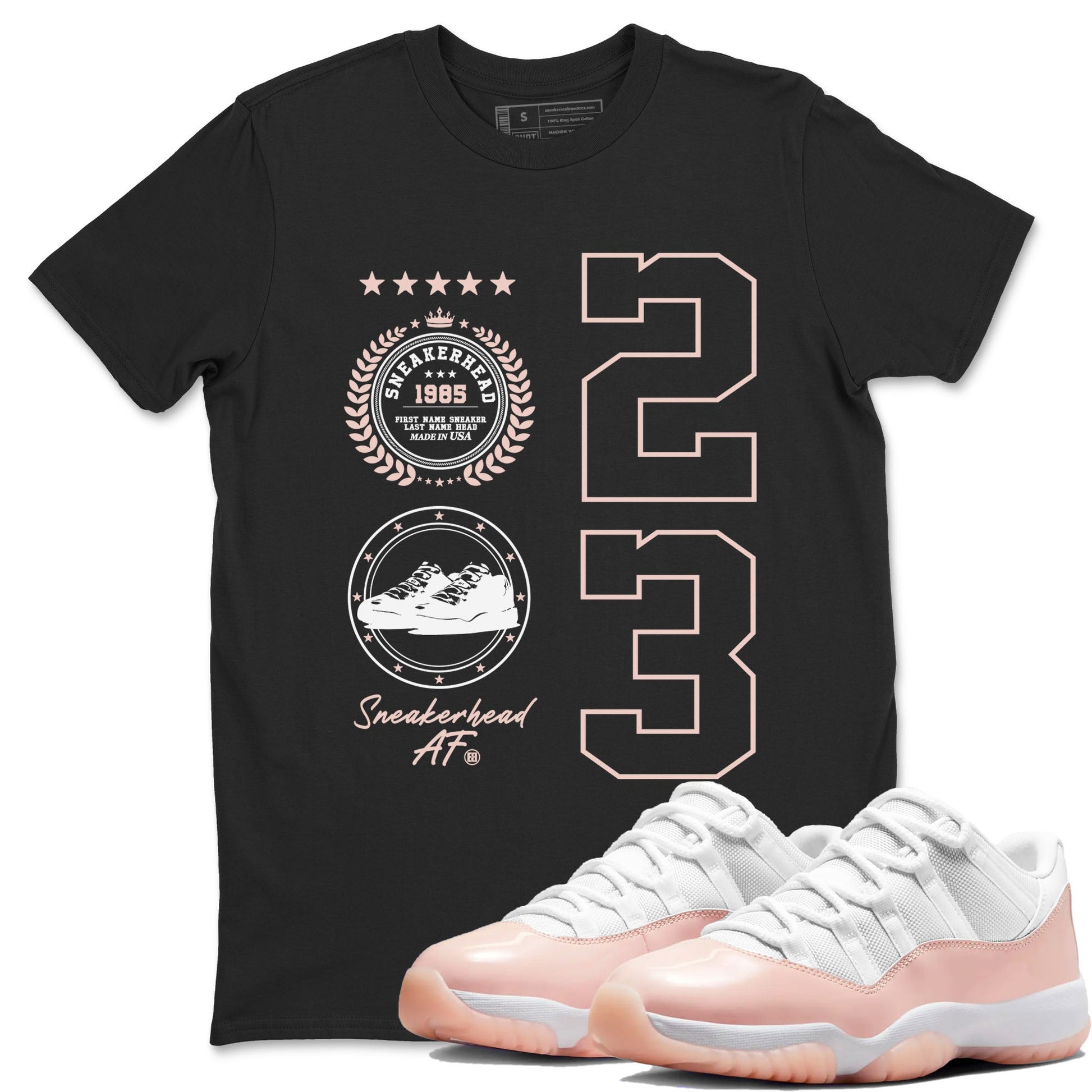 11s Legend Pink shirt to match jordans Sneaker Emblem sneaker tees Air Jordan 11 Legend Pink SNRT Sneaker Release Tees unisex cotton Black 1 crew neck shirt