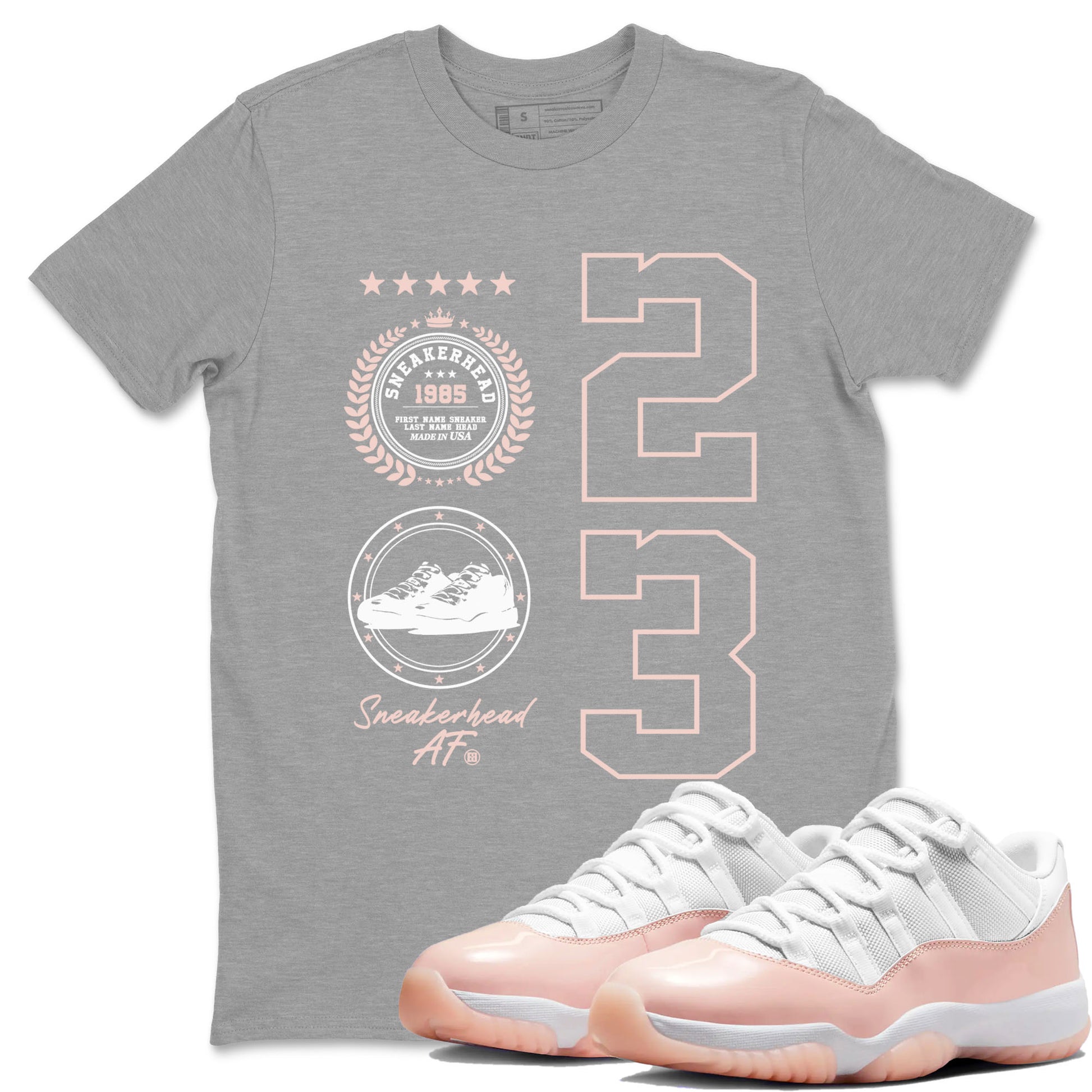11s Legend Pink shirt to match jordans Sneaker Emblem sneaker tees Air Jordan 11 Legend Pink SNRT Sneaker Release Tees unisex cotton Heather Grey 1 crew neck shirt
