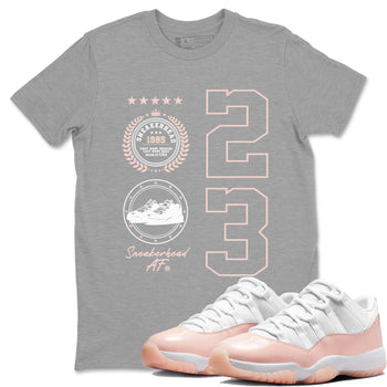 11s Legend Pink shirt to match jordans Sneaker Emblem sneaker tees Air Jordan 11 Legend Pink SNRT Sneaker Release Tees unisex cotton Heather Grey 1 crew neck shirt