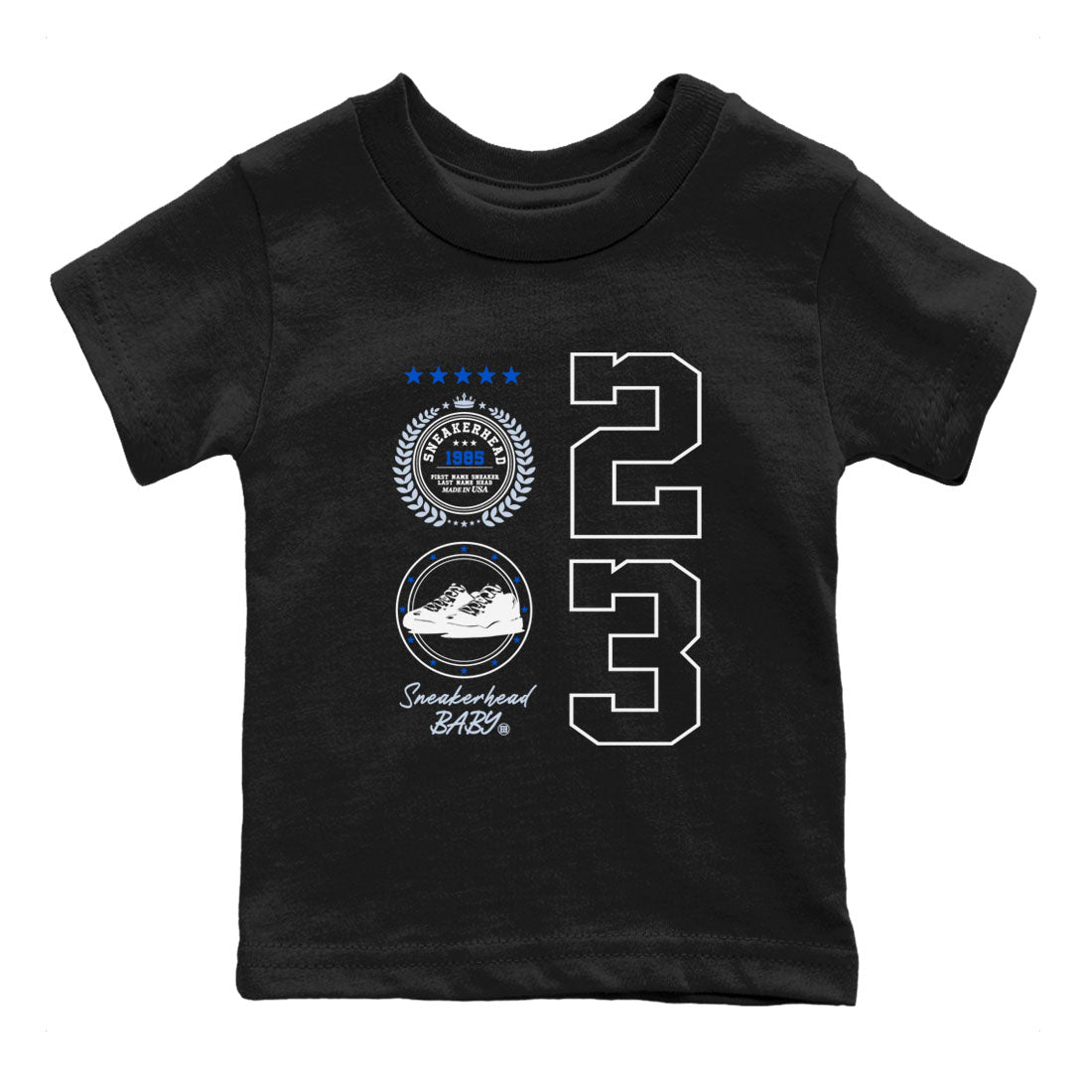 11s Black and Varsity Royal shirt to match jordans Sneaker Emblem sneaker tees Air Jordan 11 Black/Varsity Royal SNRT sneaker release tees baby toddler Black 2 cotton Shirt