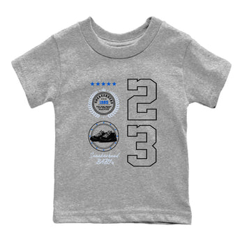 11s Black and Varsity Royal shirt to match jordans Sneaker Emblem sneaker tees Air Jordan 11 Black/Varsity Royal SNRT sneaker release tees baby toddler Heather Grey 2 cotton Shirt