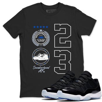 11s Black and Varsity Royal shirt to match jordans Sneaker Emblem sneaker tees Air Jordan 11 Black/Varsity Royal SNRT Sneaker Release Tees unisex cotton Black 1 crew neck shirt