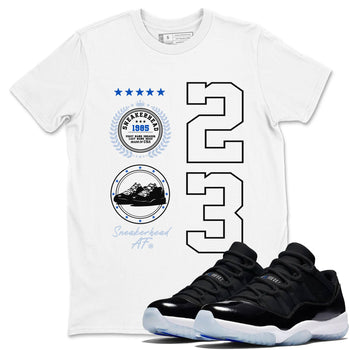 11s Black and Varsity Royal shirt to match jordans Sneaker Emblem sneaker tees Air Jordan 11 Black/Varsity Royal SNRT Sneaker Release Tees unisex cotton White 1 crew neck shirt