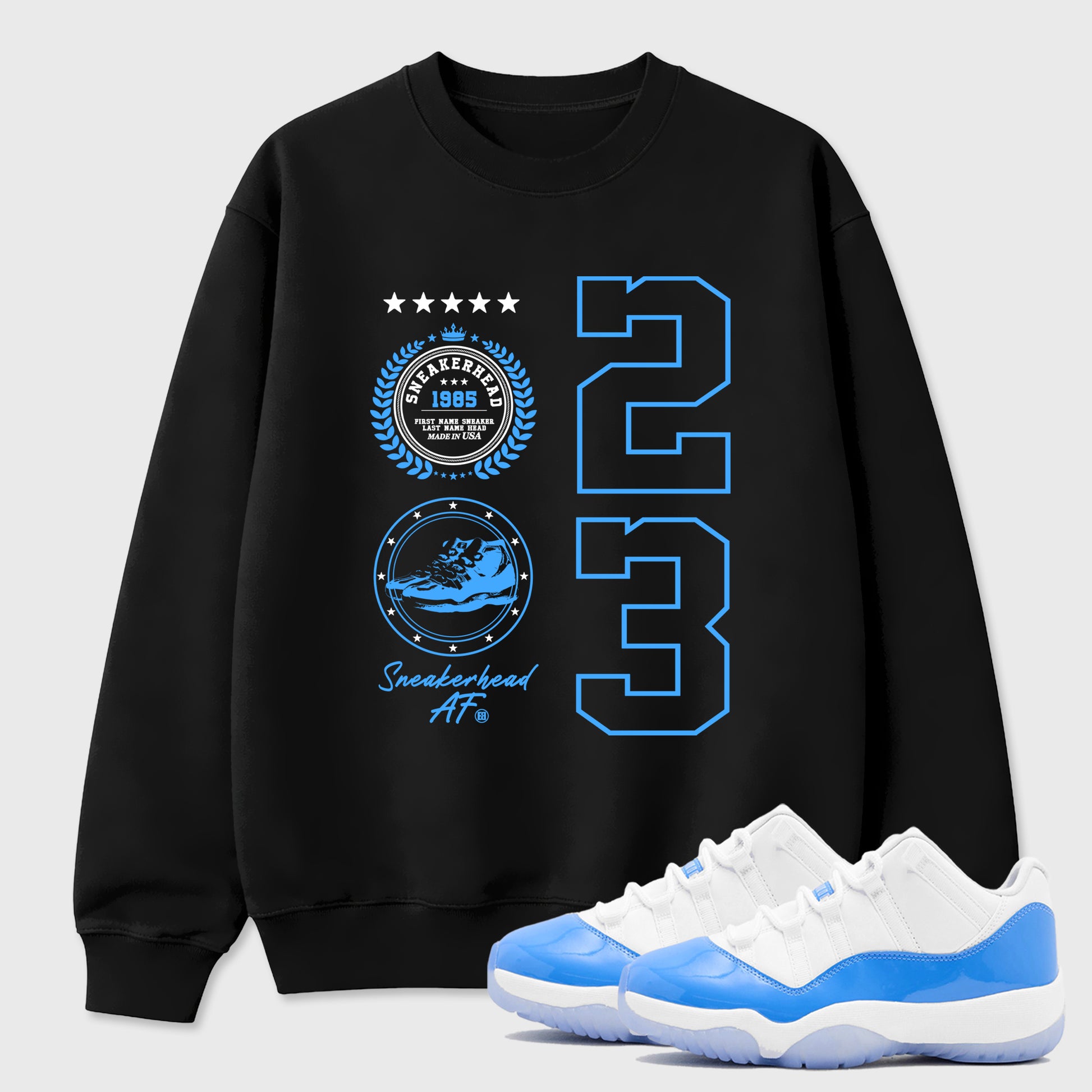 Sneaker match tees – Sneaker Tees To Match Air Jordan 11 University Blue Shoes – Sneaker Emblem Tee Black 1