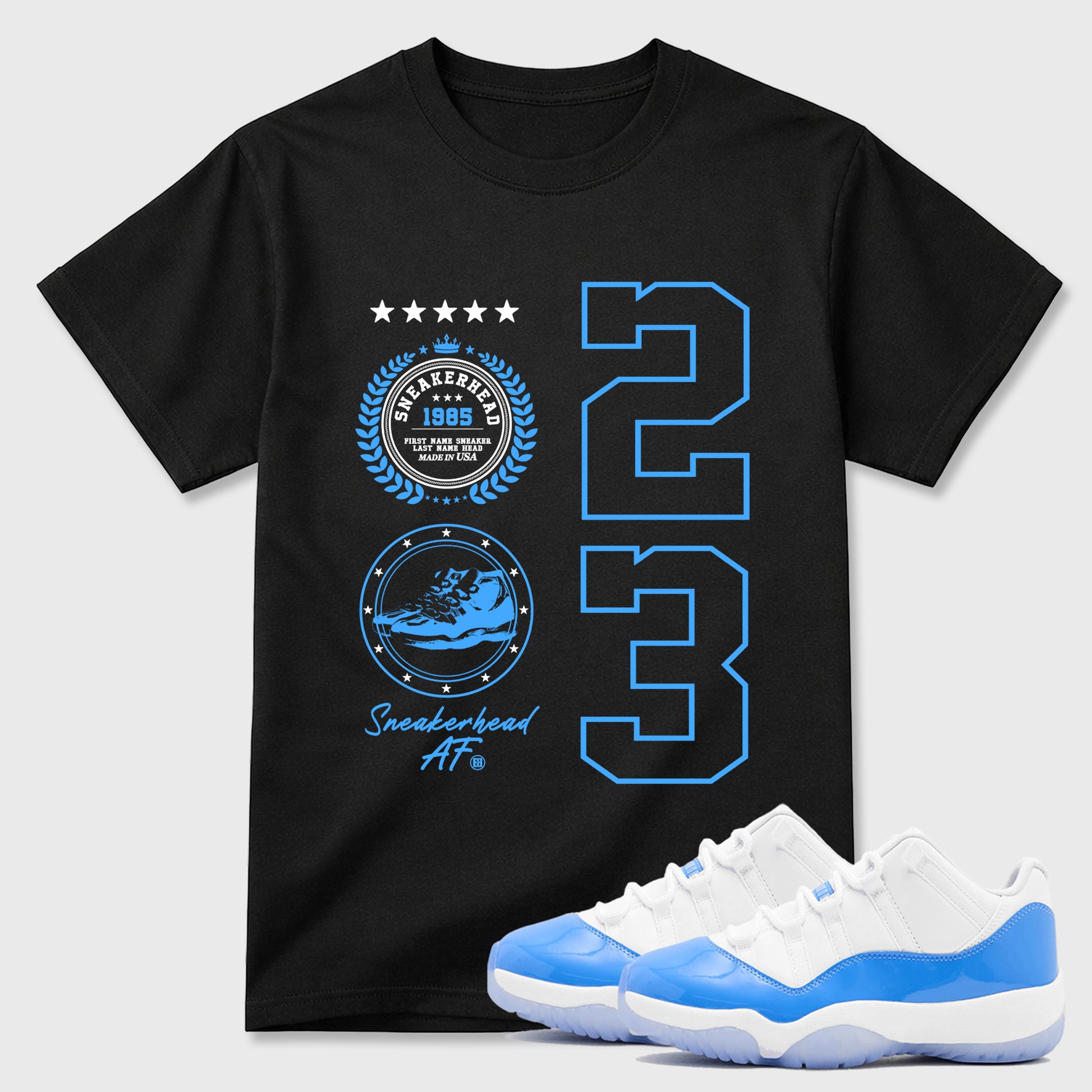 Sneaker match tees – Sneaker Tees To Match Air Jordan 11 University Blue Shoes – Sneaker Emblem Tee Black 1