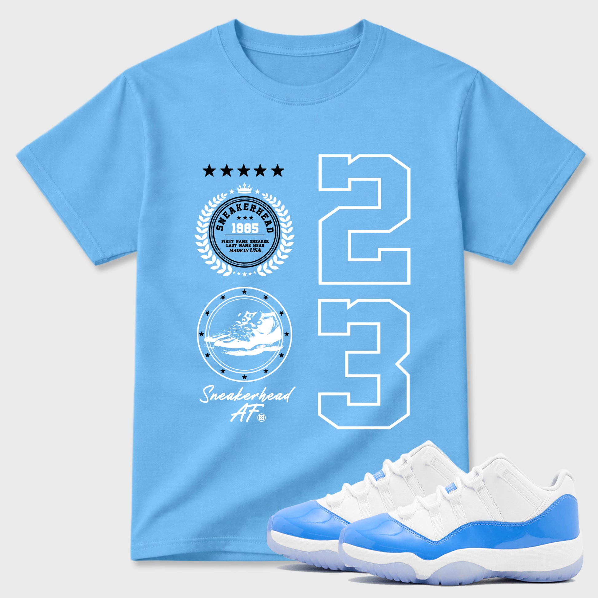 Sneaker match tees – Sneaker Tees To Match Air Jordan 11 University Blue Shoes – Sneaker Emblem Tee Carolina Blue 1
