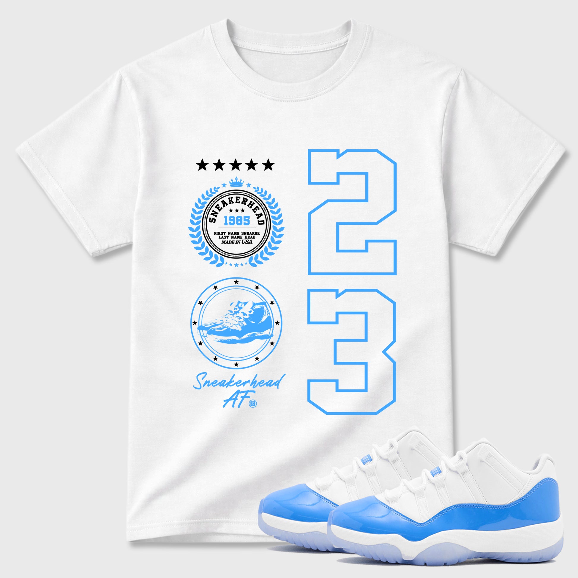 Sneaker match tees – Sneaker Tees To Match Air Jordan 11 University Blue Shoes – Sneaker Emblem Tee White 1