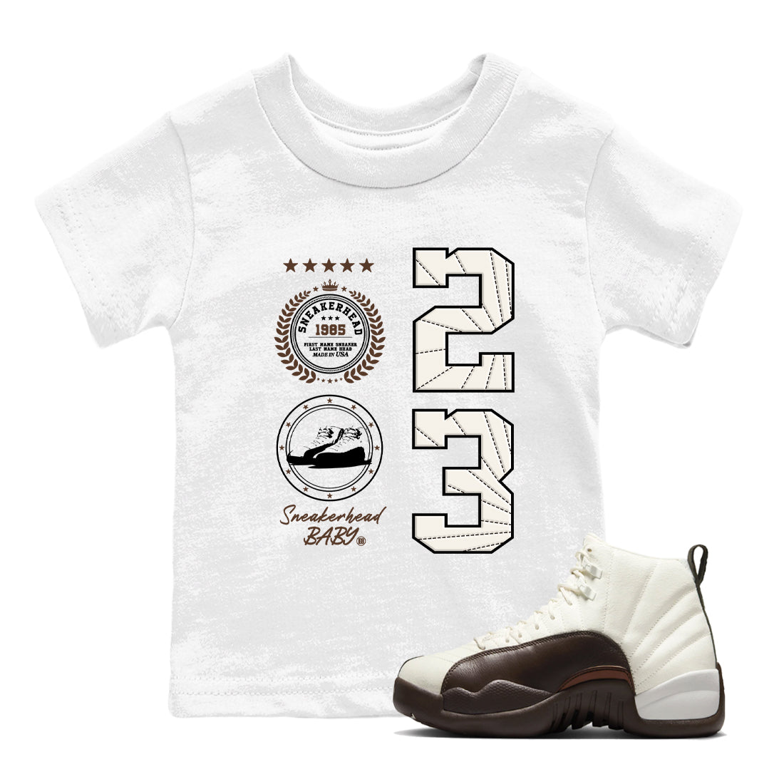 AJ12 Baroque Brown shirts to match jordans Sneaker Emblem best t shirts to wear with jordans SoleFly x Jordan 12 Baroque Brown match shoes to clothes SNRT Sneaker Tees Youth Baby White 1 tee
