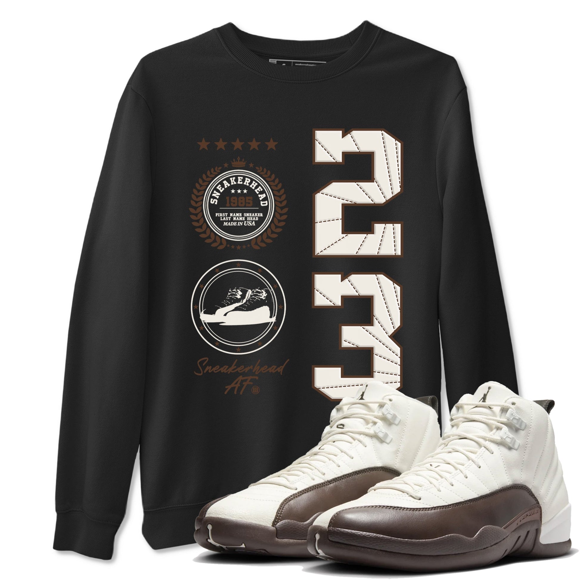 AJ12 Baroque Brown shirts to match jordans Sneaker Emblem best t shirts to wear with jordans SoleFly x Jordan 12 Baroque Brown match shoes to clothes SNRT Sneaker Tees unisex cotton Black 1 shirts