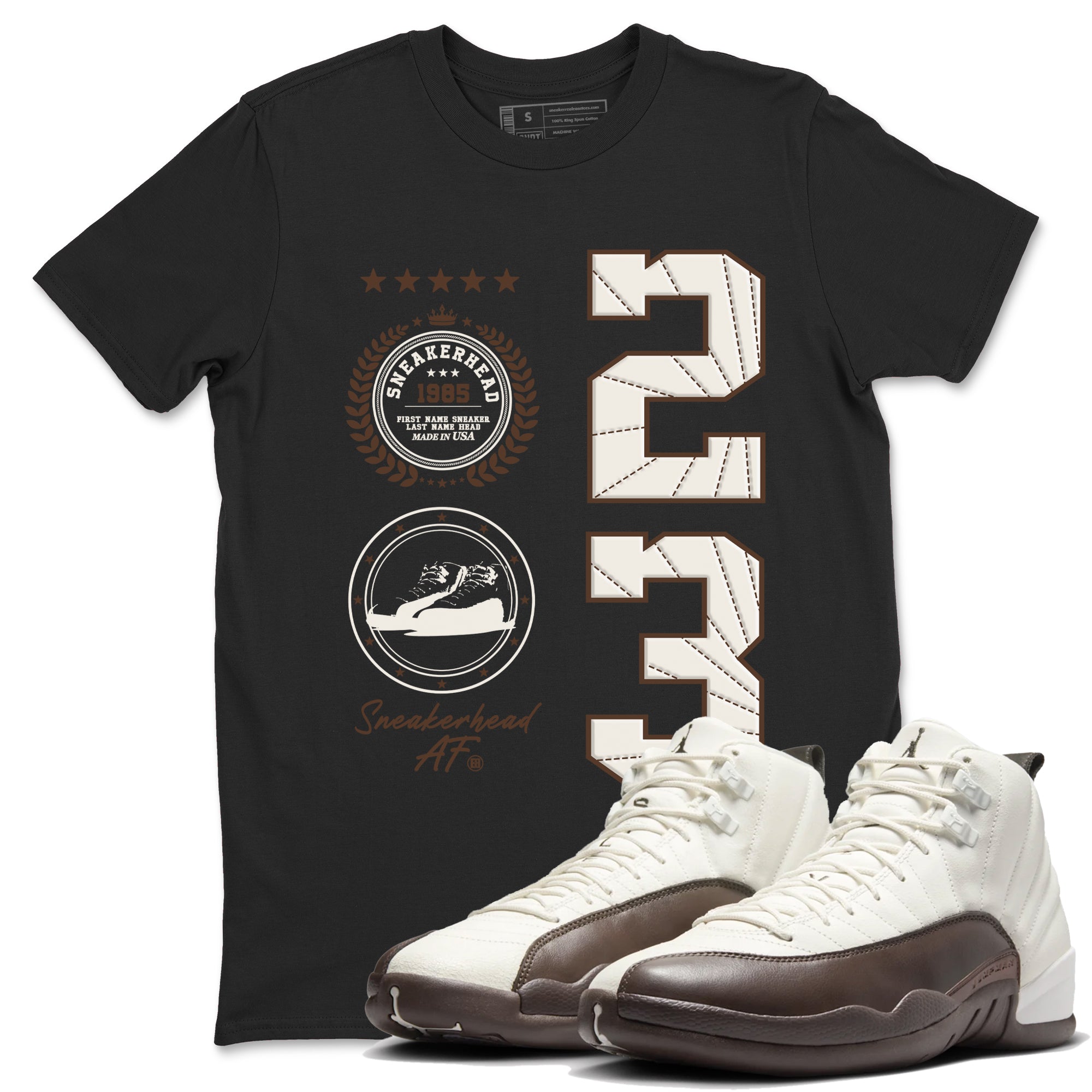 AJ12 Baroque Brown shirts to match jordans Sneaker Emblem best t shirts to wear with jordans SoleFly x Jordan 12 Baroque Brown match shoes to clothes SNRT Sneaker Tees unisex cotton Black 1 shirts