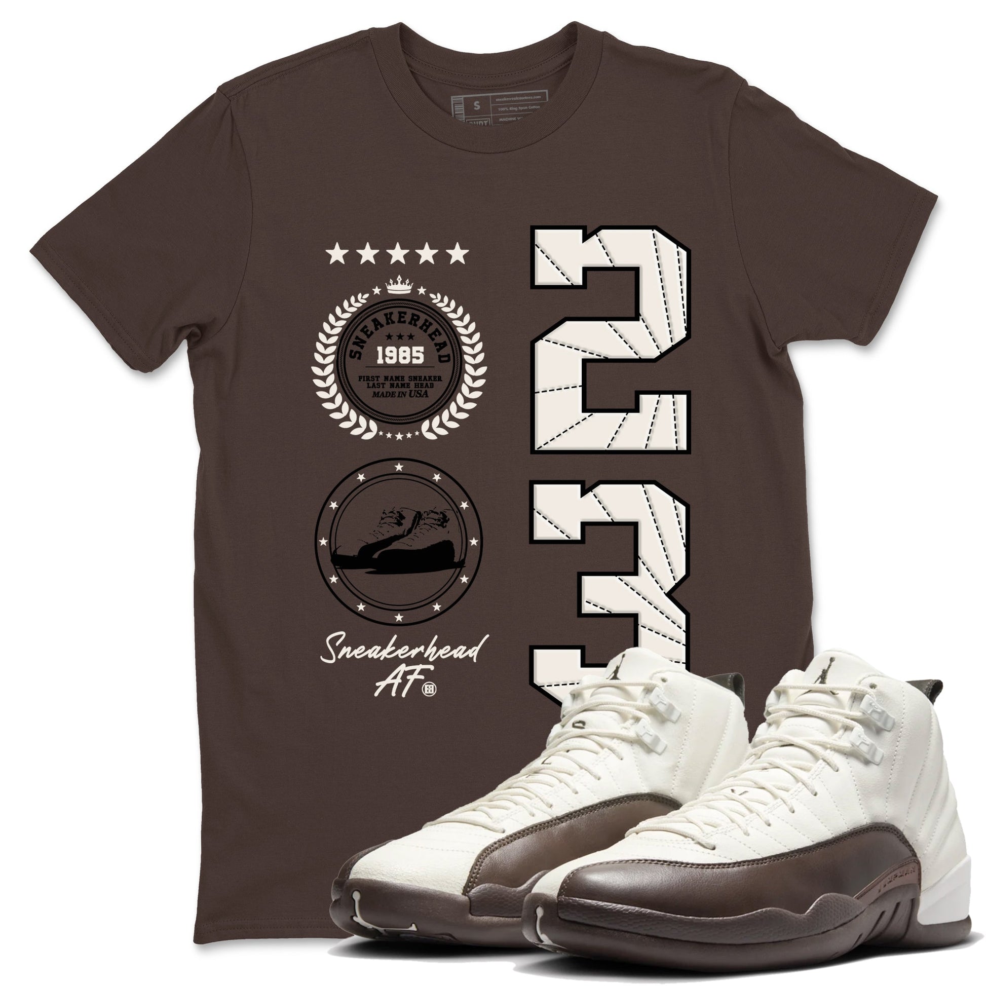 AJ12 Baroque Brown shirts to match jordans Sneaker Emblem best t shirts to wear with jordans SoleFly x Jordan 12 Baroque Brown match shoes to clothes SNRT Sneaker Tees unisex cotton Dark Chocolate 1 shirts