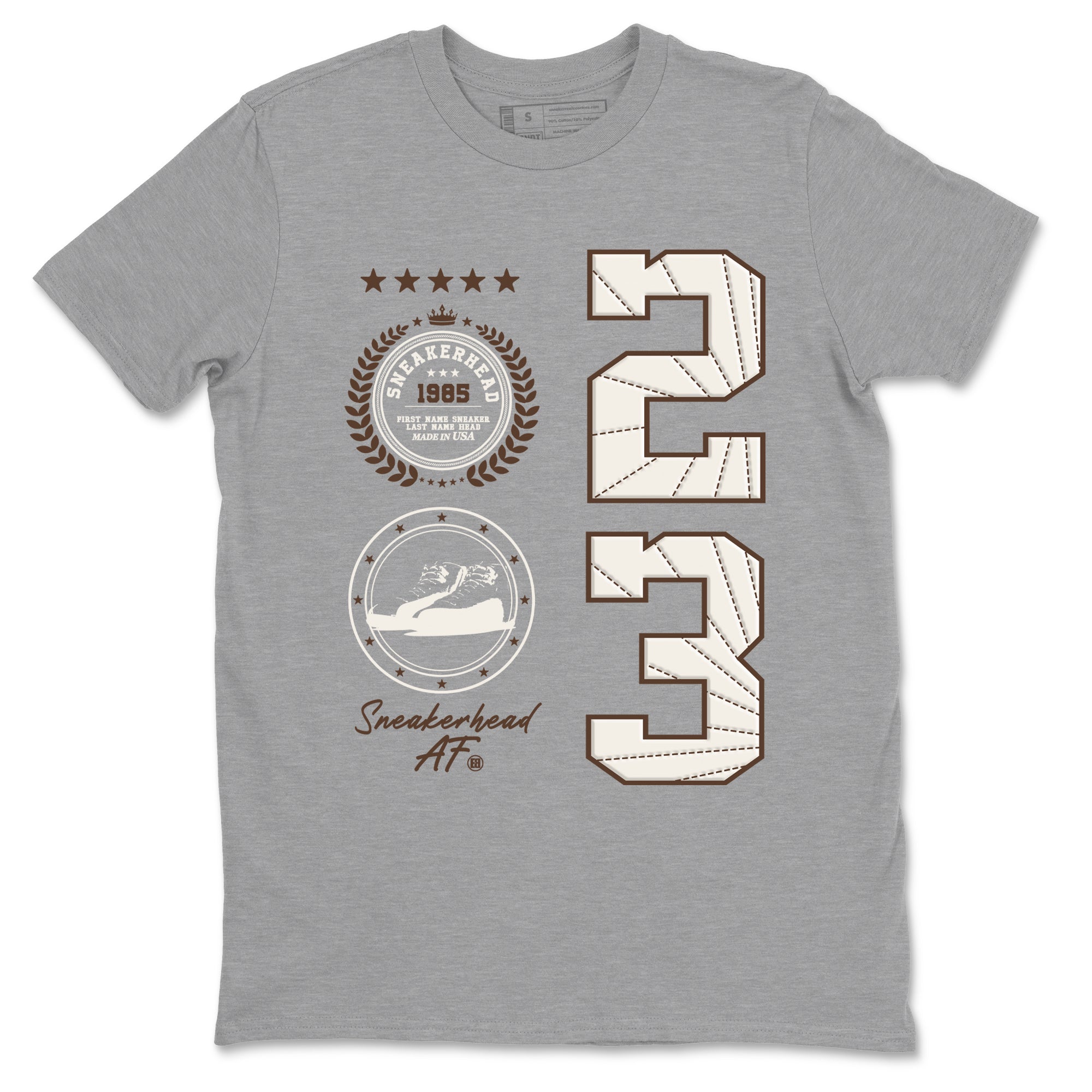 AJ12 Baroque Brown shirts to match jordans Sneaker Emblem best t shirts to wear with jordans SoleFly x Jordan 12 Baroque Brown match shoes to clothes SNRT Sneaker Tees unisex cotton Heather Grey 2 shirts