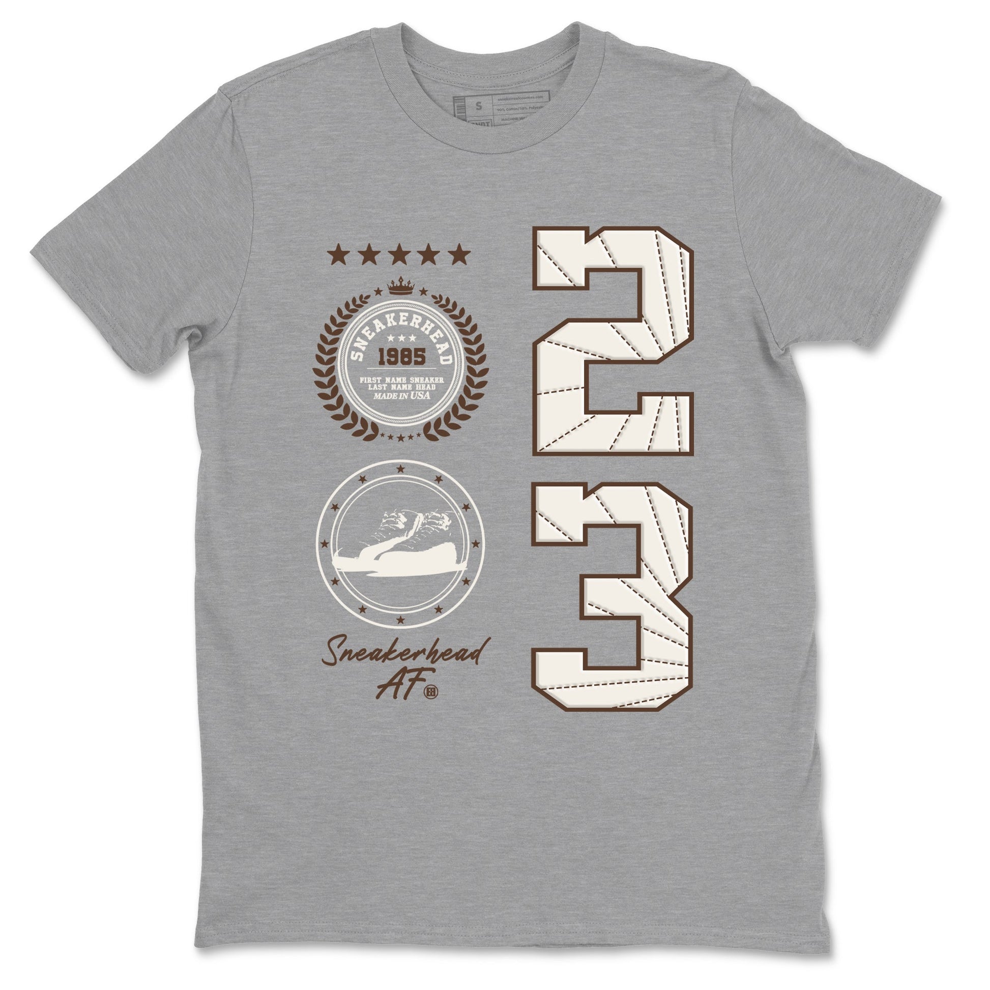 AJ12 Baroque Brown shirts to match jordans Sneaker Emblem best t shirts to wear with jordans SoleFly x Jordan 12 Baroque Brown match shoes to clothes SNRT Sneaker Tees unisex cotton Heather Grey 2 shirts
