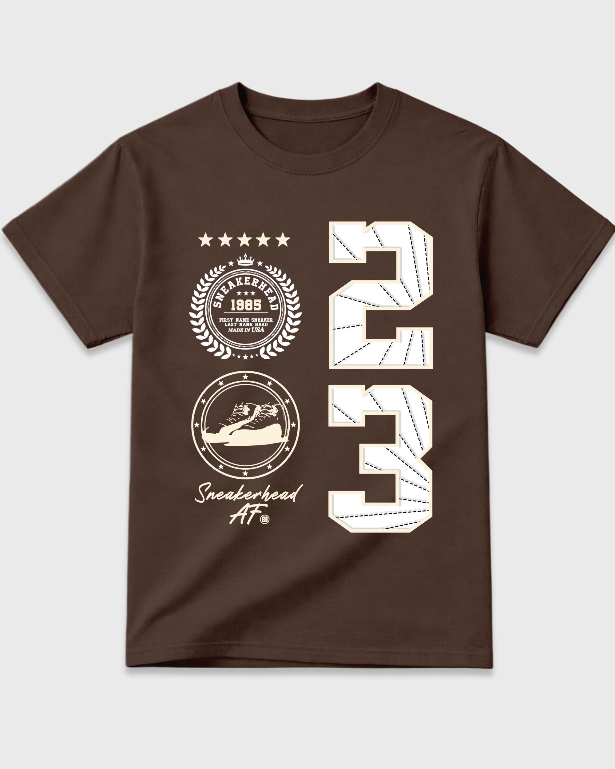 Sneaker Emblem Graphic T-Shirt featuring original streetwear artwork designed to match the Air Jordan 12 Fireside. Dark Chocolate 2 Graphic T-Shirt.