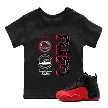 12s Flu Game shirts to match jordans Sneaker Emblem best t shirts to wear with jordans AJ12 Retro Flu Game match shoes to clothes SNRT Sneaker Tees Youth Baby Black 1 tee