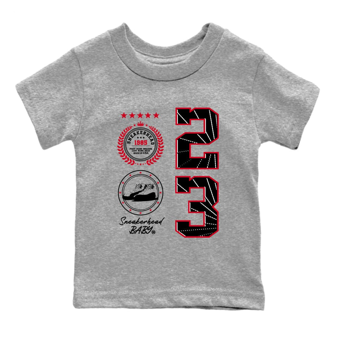 12s Flu Game shirts to match jordans Sneaker Emblem best t shirts to wear with jordans AJ12 Retro Flu Game match shoes to clothes SNRT Sneaker Tees Youth Baby Heather Grey 2 tee