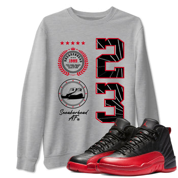 12s Flu Game shirts to match jordans Sneaker Emblem best t shirts to wear with jordans AJ12 Retro Flu Game match shoes to clothes SNRT Sneaker Tees unisex cotton Heather Grey 1 shirts