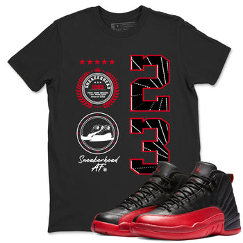 12s Flu Game shirts to match jordans Sneaker Emblem best t shirts to wear with jordans AJ12 Retro Flu Game match shoes to clothes SNRT Sneaker Tees unisex cotton Black 1 shirts