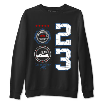 Sneaker Emblem sneaker match t-shirt styled to complete your fit with the Air Jordan 12 French Blue sneakers, graphic shirts in Black 2.