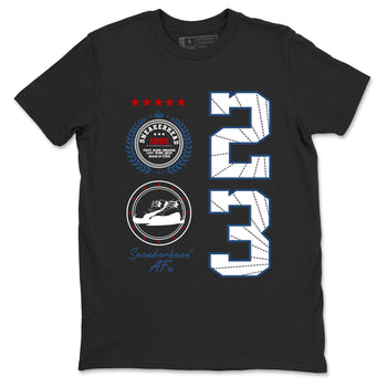 Sneaker Emblem sneaker match t-shirt styled to complete your fit with the Air Jordan 12 French Blue sneakers, graphic shirts in Black 2.
