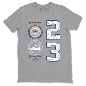 Sneaker Emblem sneaker match t-shirt styled to complete your fit with the Air Jordan 12 French Blue sneakers, graphic shirts in Heather Grey 2.