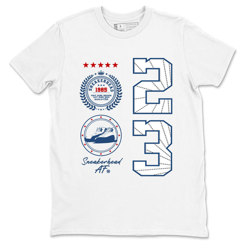 Sneaker Emblem sneaker match t-shirt styled to complete your fit with the Air Jordan 12 French Blue sneakers, graphic shirts in White 2.