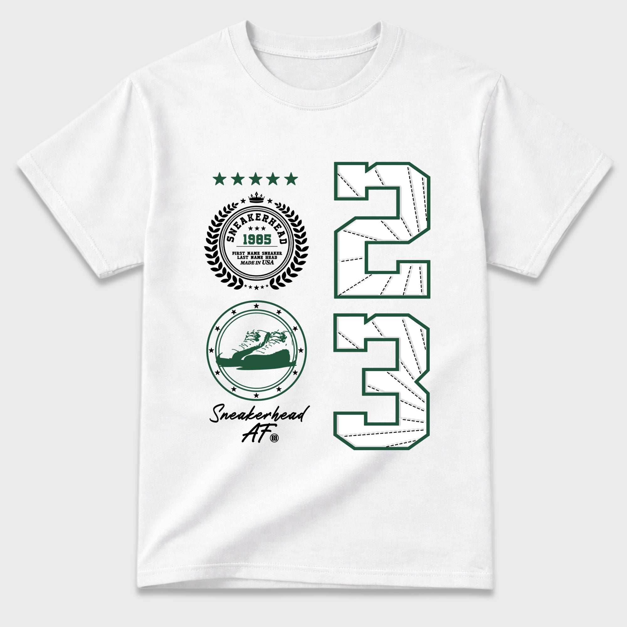 Sneaker Emblem Graphic T-Shirt featuring original streetwear artwork designed to match the Air Jordan 12 Summit Green. White 2 Graphic T-Shirt.