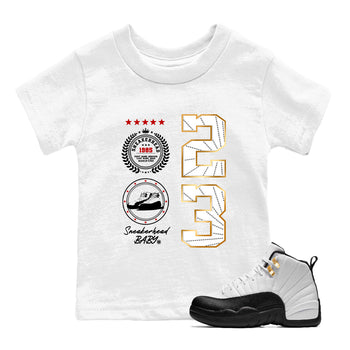 Sneaker match tees – Sneaker Tees To Match Air Jordan 12 Taxi Shoes – Sneaker Emblem Kids T-Shirt White 1