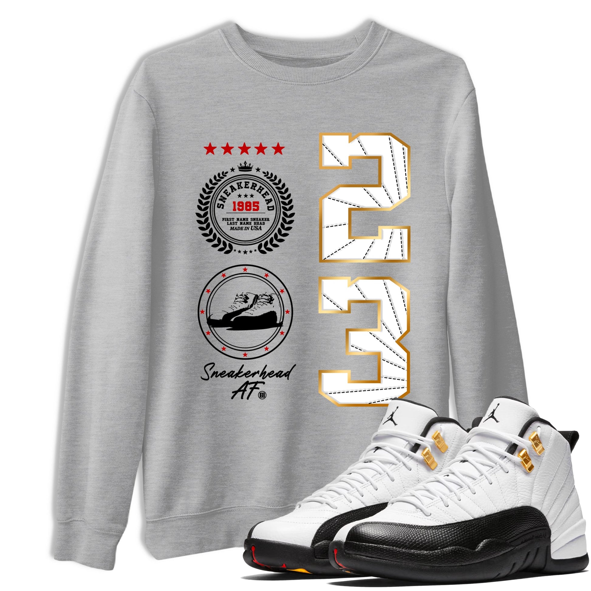 Sneaker match tees – Sneaker Tees To Match Air Jordan 12 Taxi Shoes – Sneaker Emblem Tee Heather Grey 1