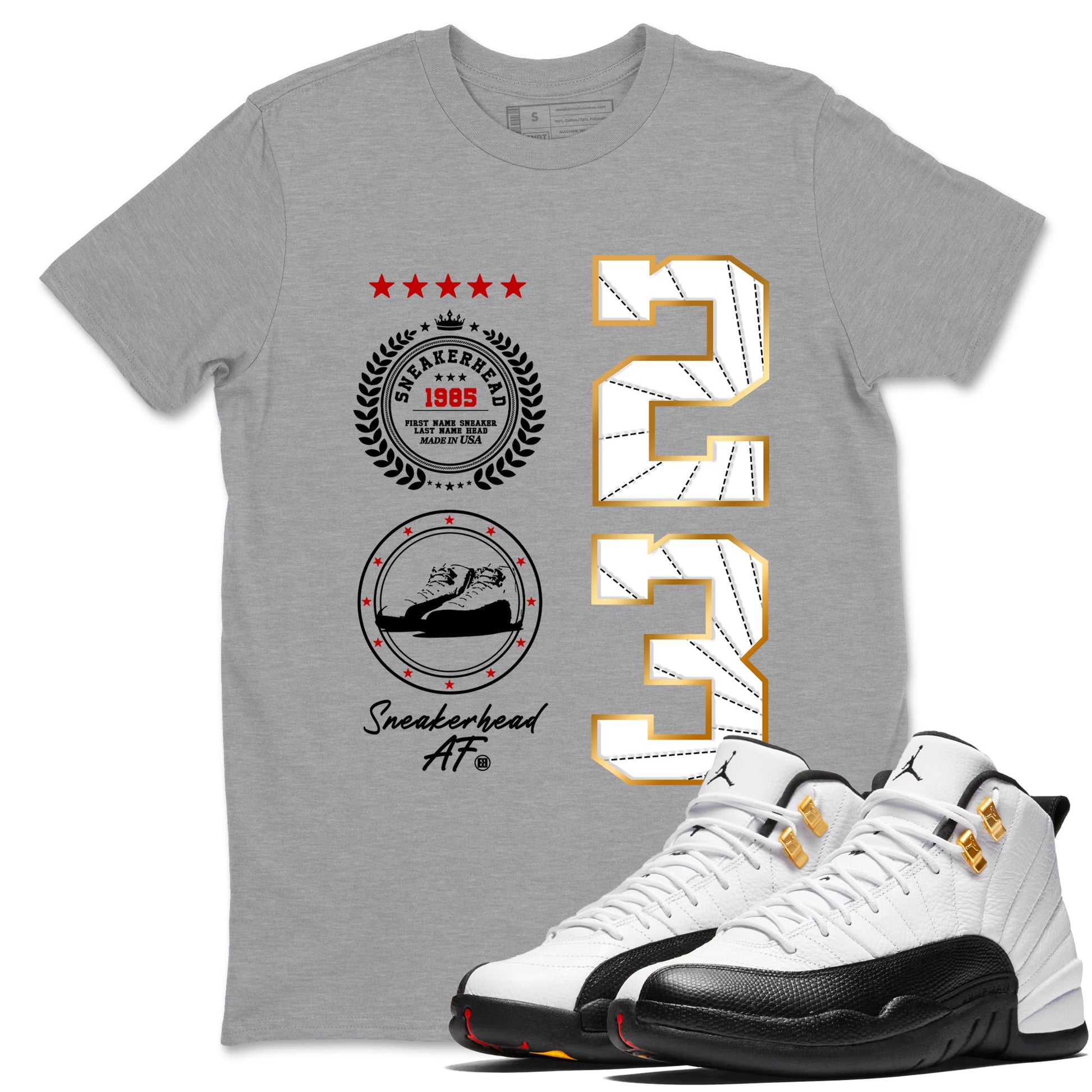 Sneaker match tees – Sneaker Tees To Match Air Jordan 12 Taxi Shoes – Sneaker Emblem Tee Heather Grey 1