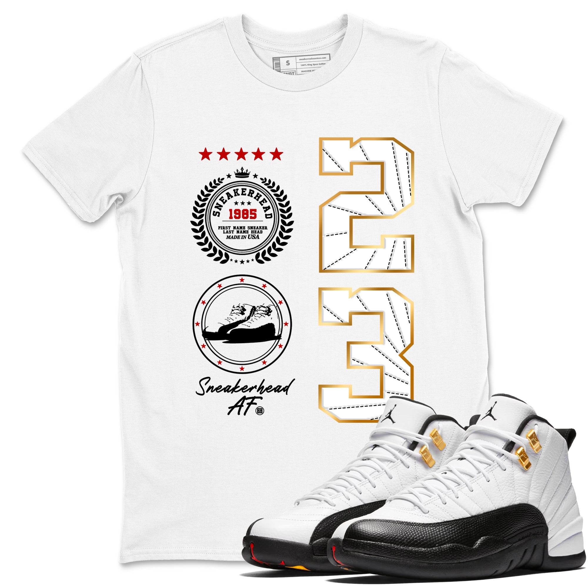 Sneaker match tees – Sneaker Tees To Match Air Jordan 12 Taxi Shoes – Sneaker Emblem Tee White 1