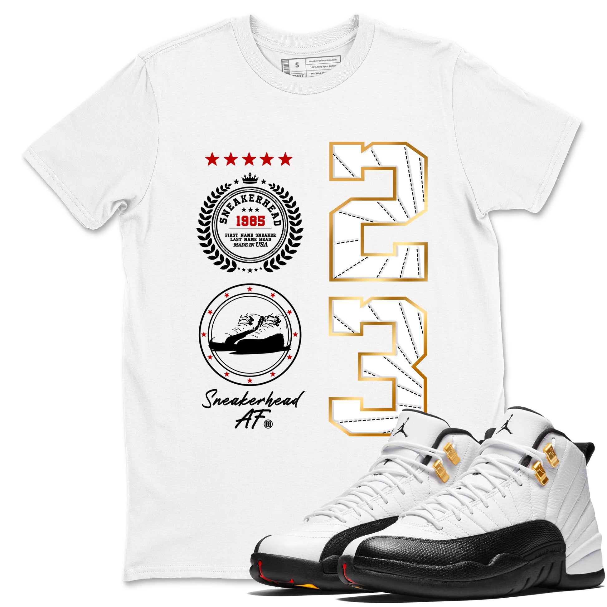 Sneaker match tees – Sneaker Tees To Match Air Jordan 12 Taxi Shoes – Sneaker Emblem Tee White 1