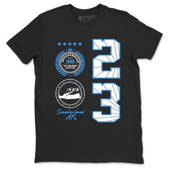 Sneaker Emblem sneaker match t-shirt styled to complete your fit with the Air Jordan 12 White and University Blue sneakers, shown in Black 2.