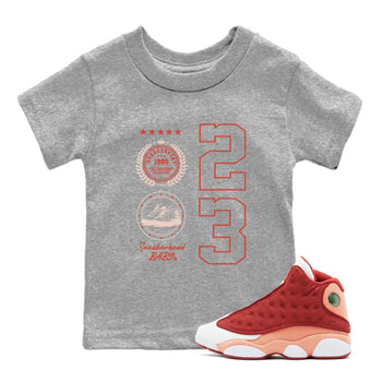 AJ13 Dune Red shirts to match jordans Sneaker Emblem sneaker match tees Air Jordan 13 Dune Red SNRT Sneaker Tees streetwear brand Baby and Youth Heather Grey 1 cotton tee