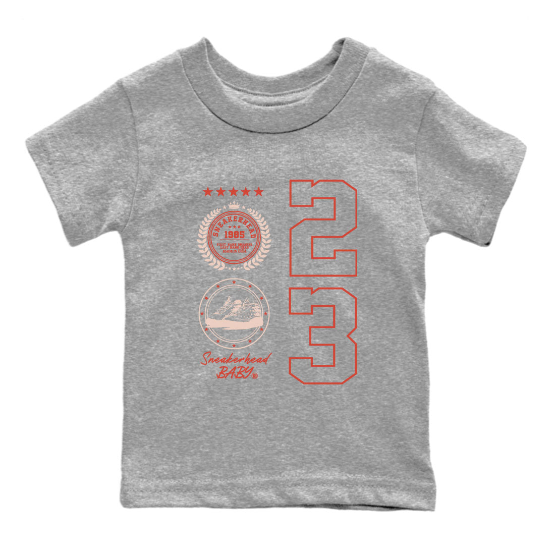 AJ13 Dune Red shirts to match jordans Sneaker Emblem sneaker match tees Air Jordan 13 Dune Red SNRT Sneaker Tees streetwear brand Baby and Youth Heather Grey 2 cotton tee