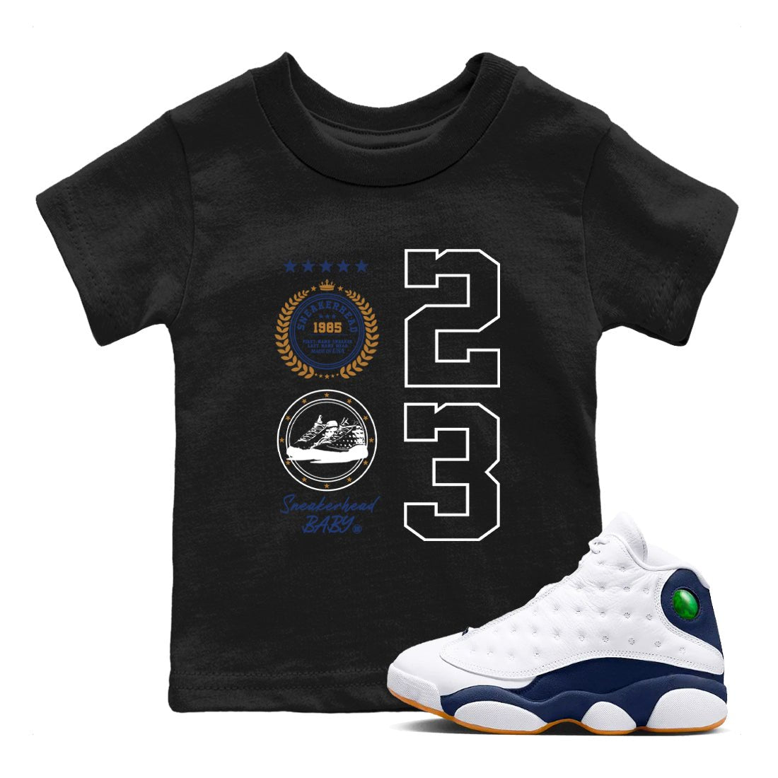 13 Midnight Navy Shirts To Match Jordans Sneaker Emblem Sneaker Shirts Air Jordan 13 Midnight Navy SNRT Sneaker Release Tees Baby Youth Toddler Black 1 crew neck shirts