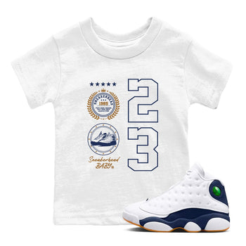 13 Midnight Navy Shirts To Match Jordans Sneaker Emblem Sneaker Shirts Air Jordan 13 Midnight Navy SNRT Sneaker Release Tees Baby Youth Toddler White 1 crew neck shirts