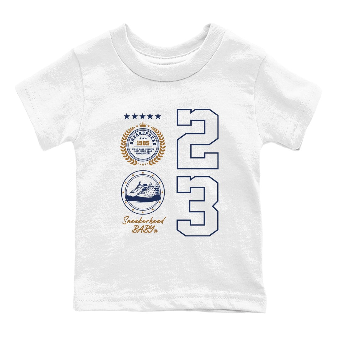 13 Midnight Navy Shirts To Match Jordans Sneaker Emblem Sneaker Shirts Air Jordan 13 Midnight Navy SNRT Sneaker Release Tees Baby Youth Toddler White 2 crew neck shirts