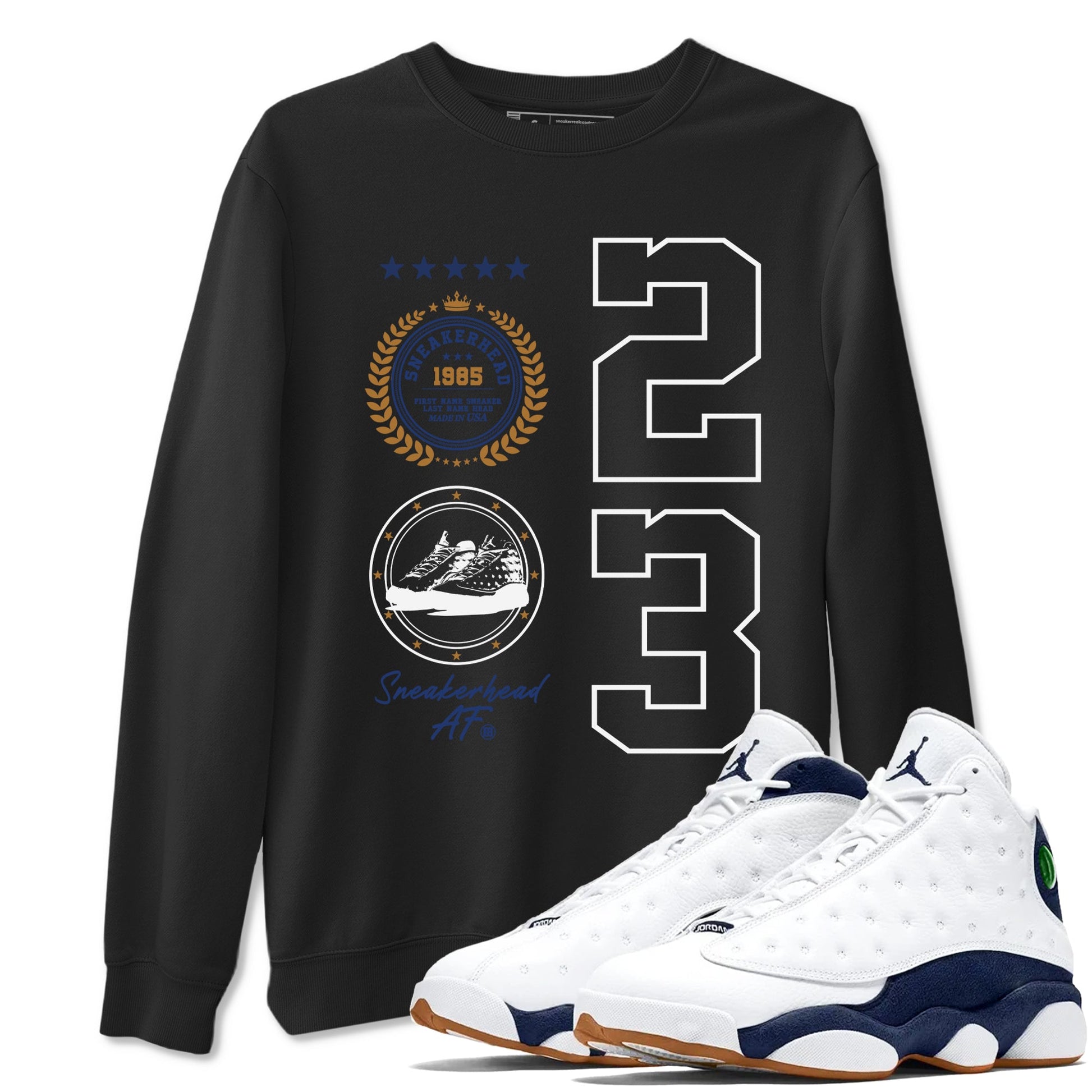 13 Midnight Navy Shirts To Match Jordans Sneaker Emblem Sneaker Shirts Air Jordan 13 Midnight Navy SNRT Sneaker Release Tees Unisex Cotton Crew Neck Black 1 crew neck shirts