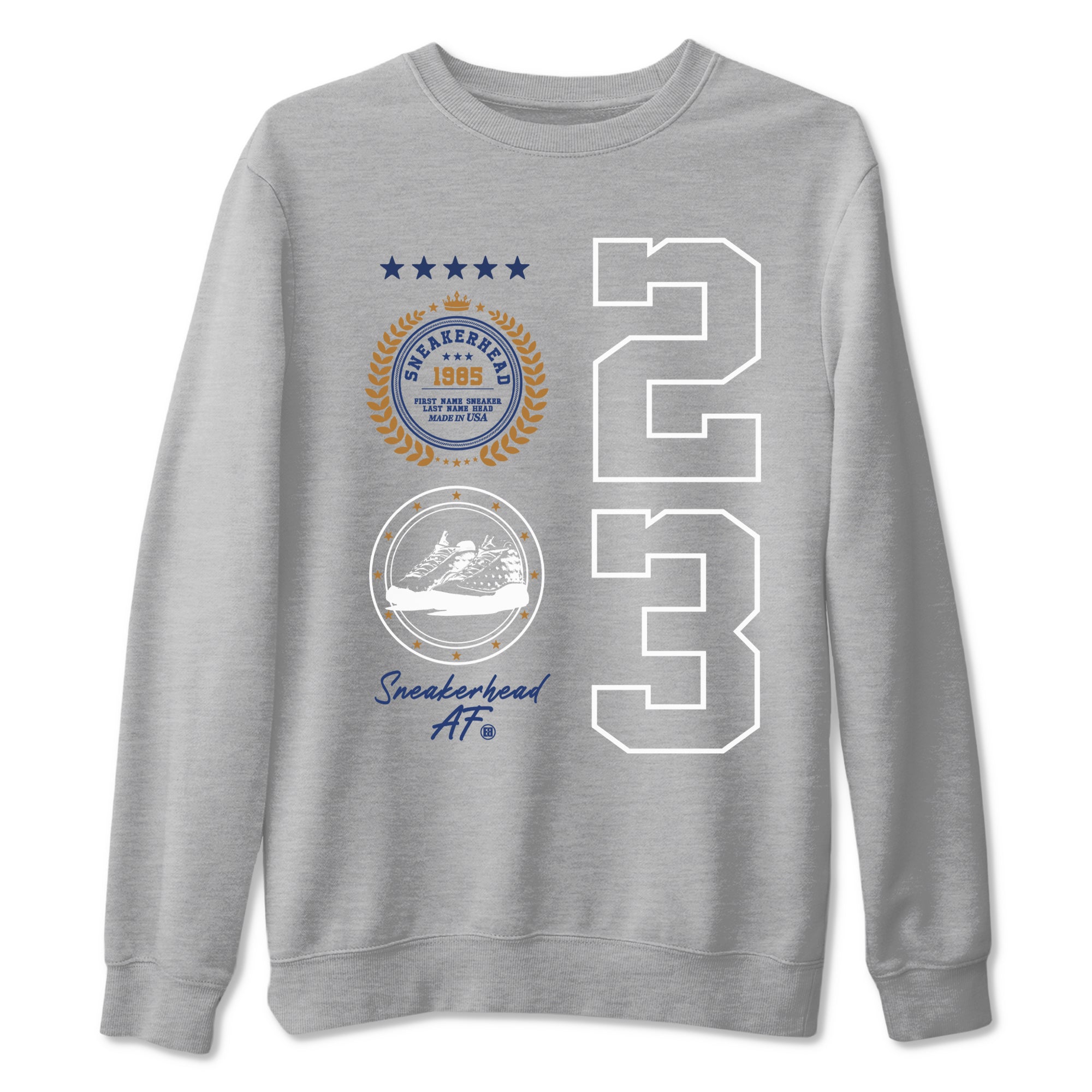 13 Midnight Navy Shirts To Match Jordans Sneaker Emblem Sneaker Shirts Air Jordan 13 Midnight Navy SNRT Sneaker Release Tees Unisex Cotton Crew Neck Heather Grey 2 crew neck shirts