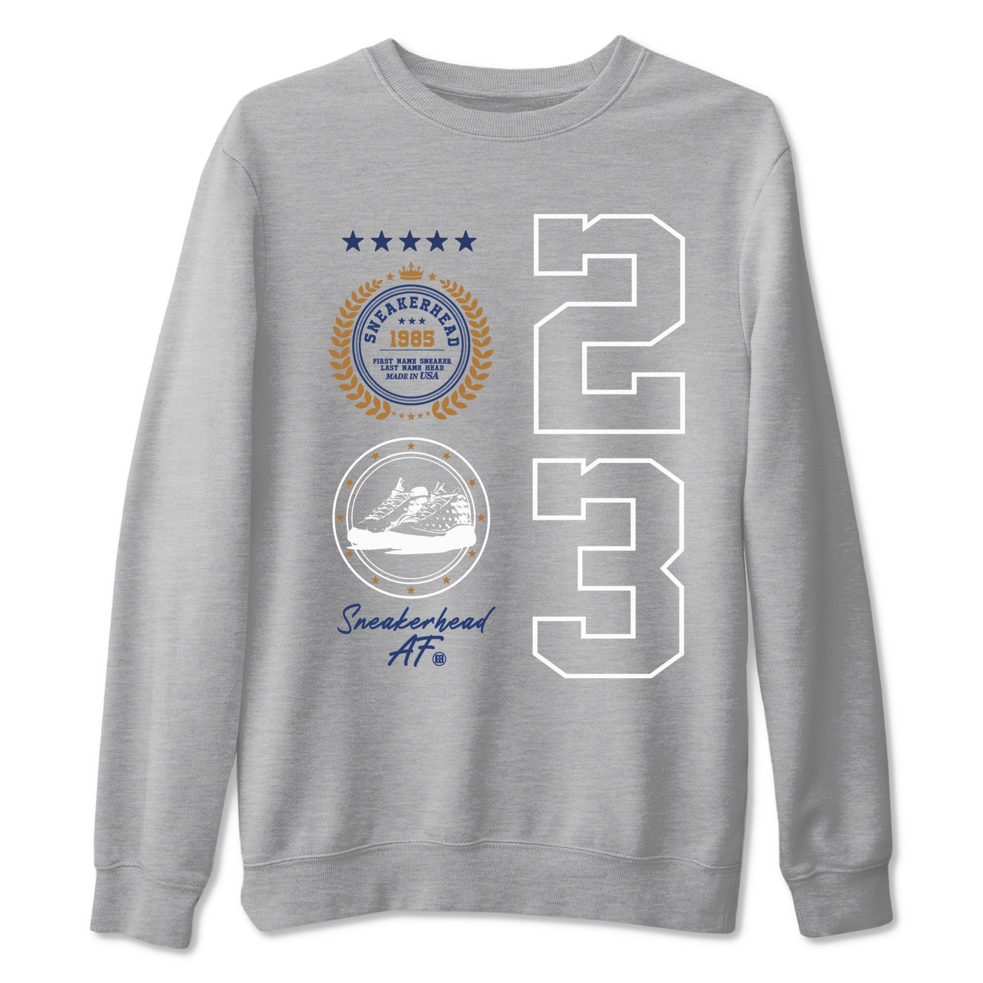 13 Midnight Navy Shirts To Match Jordans Sneaker Emblem Sneaker Shirts Air Jordan 13 Midnight Navy SNRT Sneaker Release Tees Unisex Cotton Crew Neck Heather Grey 2 crew neck shirts