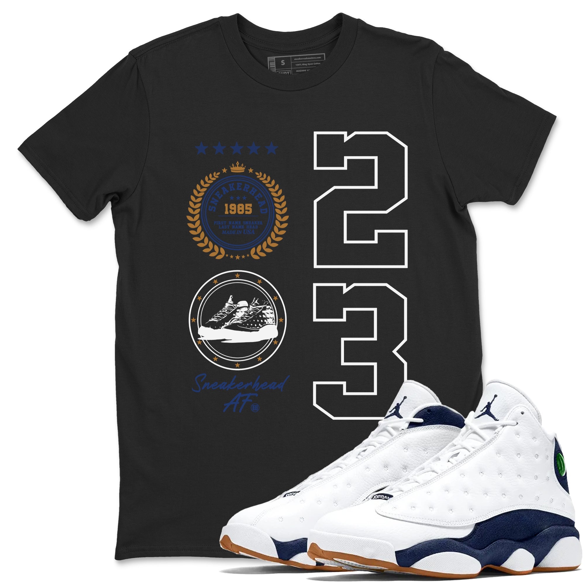 13 Midnight Navy Shirts To Match Jordans Sneaker Emblem Sneaker Shirts Air Jordan 13 Midnight Navy SNRT Sneaker Release Tees Unisex Cotton Crew Neck Black 1 crew neck shirts