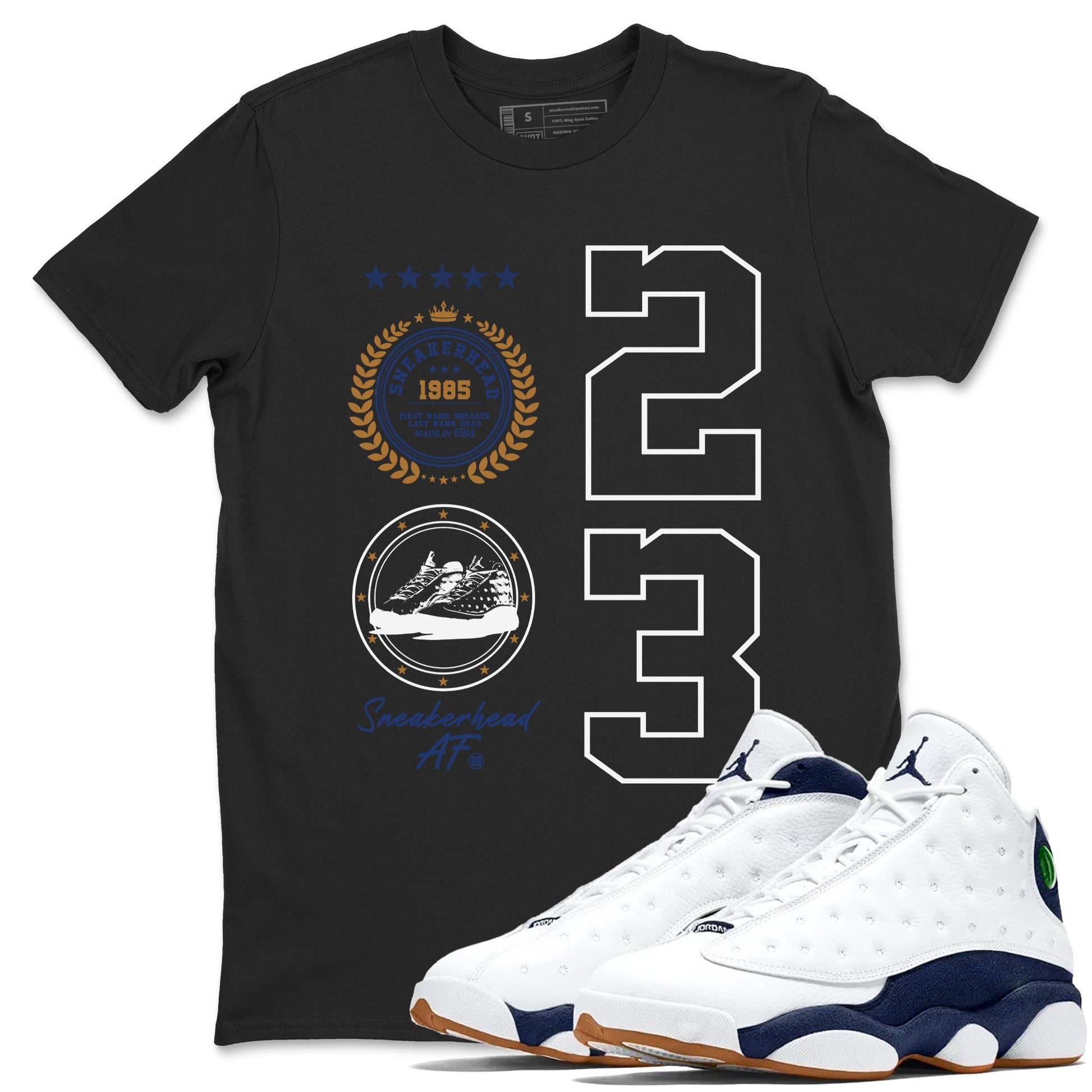 13 Midnight Navy Shirts To Match Jordans Sneaker Emblem Sneaker Shirts Air Jordan 13 Midnight Navy SNRT Sneaker Release Tees Unisex Cotton Crew Neck Black 1 crew neck shirts