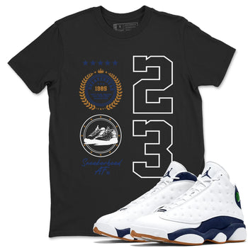 13 Midnight Navy Shirts To Match Jordans Sneaker Emblem Sneaker Shirts Air Jordan 13 Midnight Navy SNRT Sneaker Release Tees Unisex Cotton Crew Neck Black 1 crew neck shirts