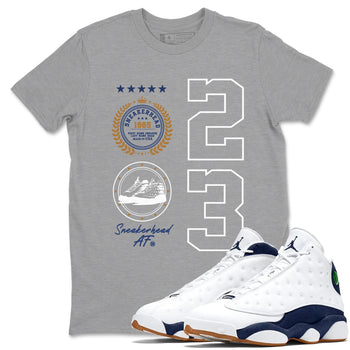 13 Midnight Navy Shirts To Match Jordans Sneaker Emblem Sneaker Shirts Air Jordan 13 Midnight Navy SNRT Sneaker Release Tees Unisex Cotton Crew Neck Heather Grey 1 crew neck shirts