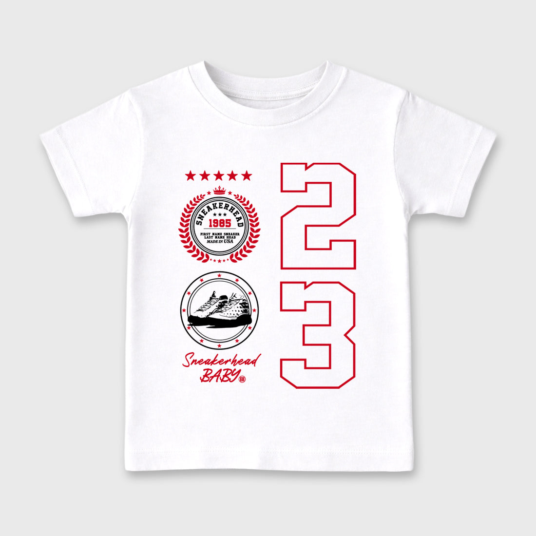 Sneaker match tees – Sneaker Tees To Match Air Jordan 13 University Red Shoes – Sneaker Emblem Kids T-Shirt White 2