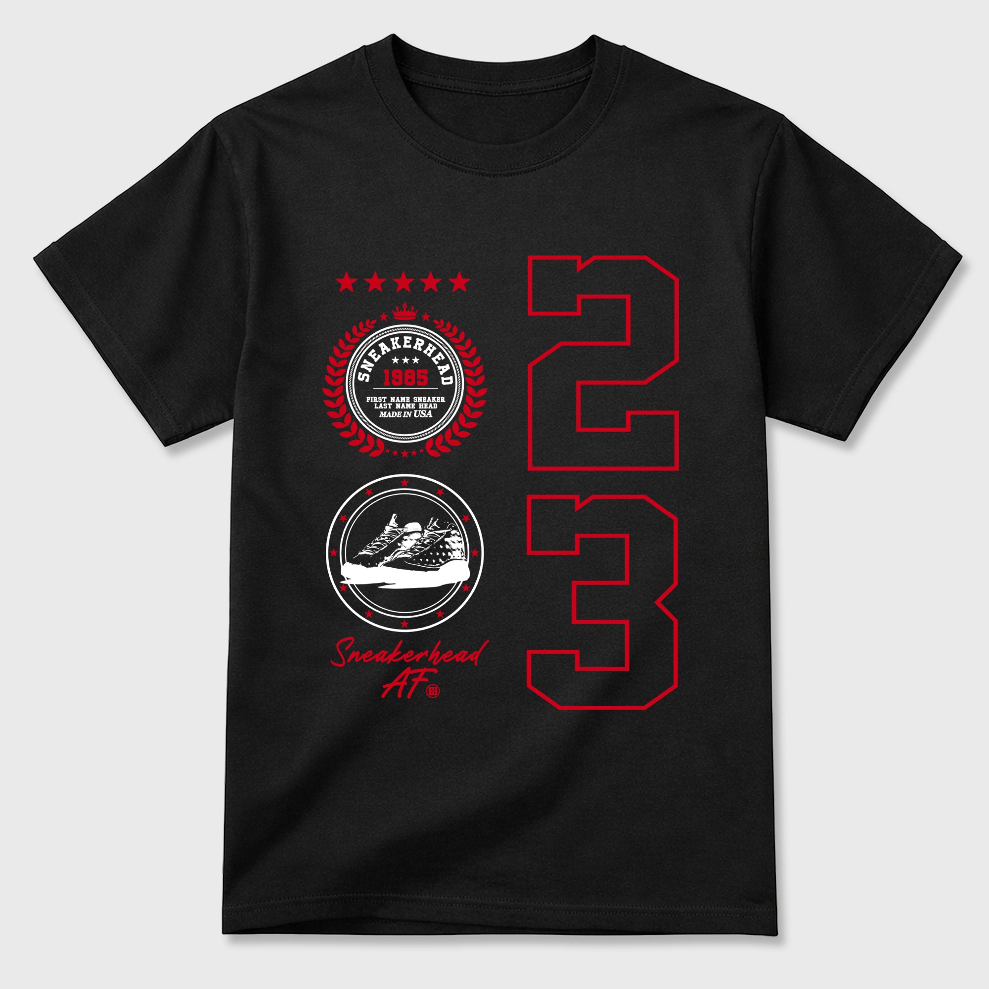 Sneaker match tees – Sneaker Tees To Match Air Jordan 13 University Red Shoes – Sneaker Emblem Tee Black 2